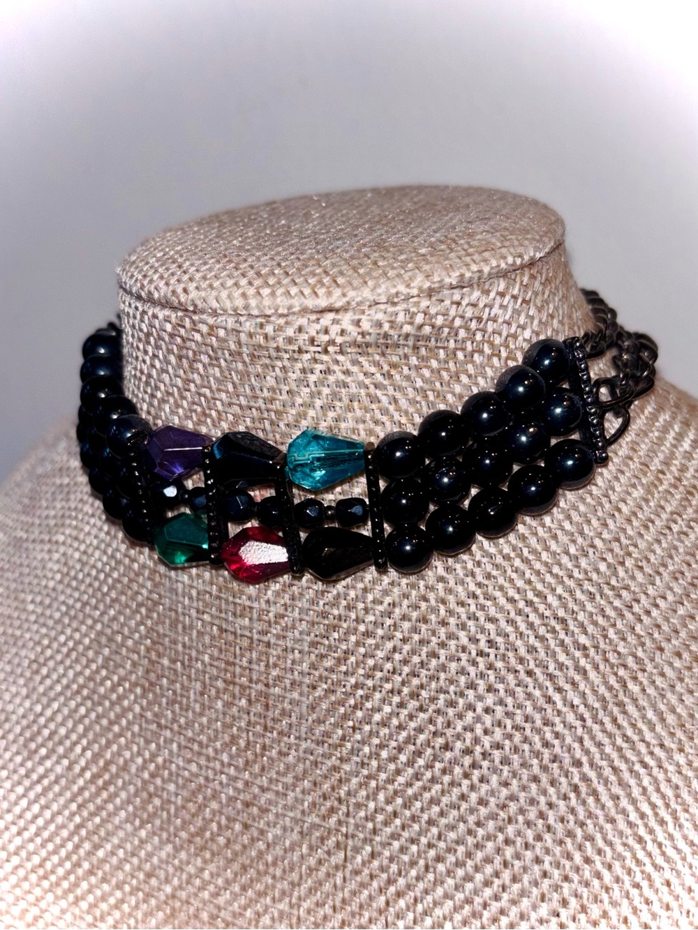 Vintage Jewel Tone Romantic Goth Beaded Choker Necklace Heirloom - Picture 13 of 15